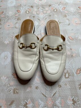 Gucci Off-White Leather Horsebit Backless Mules